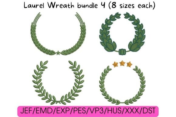 Laurel Wreath Collection Floral Wreaths Embroidery Design By K&K Embroidery and Gifts