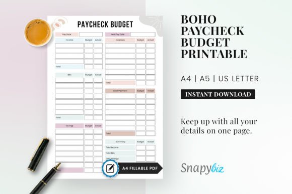 Paycheck Budget Pdf | Budget Worksheet Graphic Print Templates By SnapyBiz