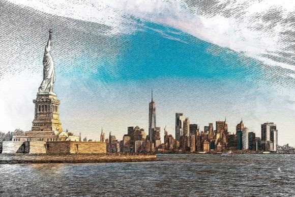 Statue of Liberty View Color Sketch Gráfico Ilustraciones Imprimibles Por Poster Boutique