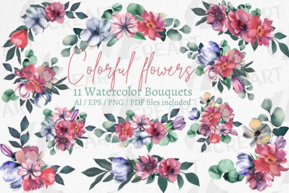 Wedding Invitation Flower Bouquets Art Graphic Print Templates By CreartGraphics
