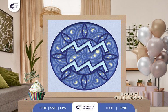 Aquarius Zodiac Sign 3D Paper Cut SVG Birthdays 3D SVG Craft By 3D SVG Crafts