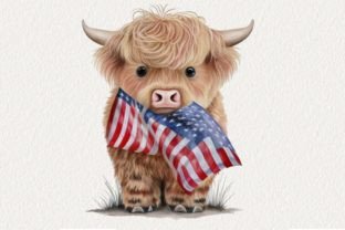 Highland Cow American Flag Patriotic Graphic AI Generated By WaterColorArch 6
