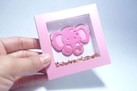 Mini Shadow Box Elephant Baby Girl Bebê Artesanato SVG 3D Por 3D SVG Crafts