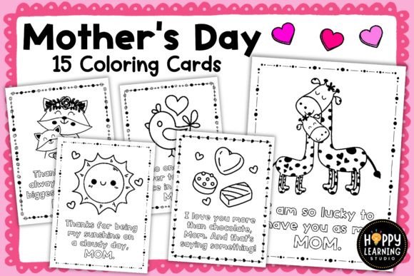 Mother's Day Kids Coloring Cards for Mom Graphic 1st grade By NJ Studio