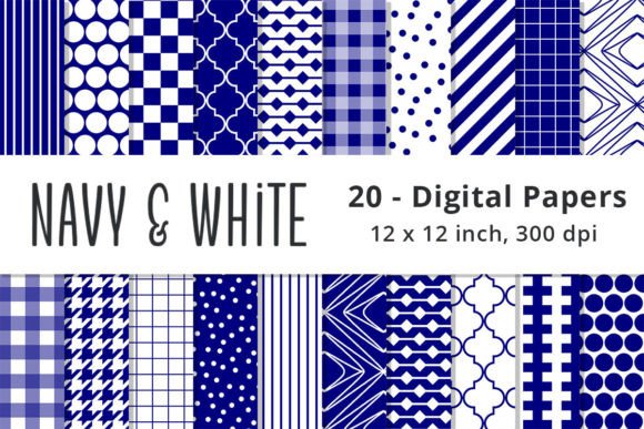 Navy Blue and White Digital Backgrounds Graphic Patterns By Lemon Paper Lab