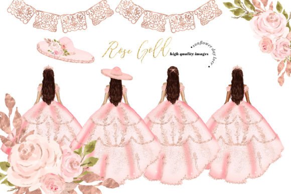 Rose Gold Princess Birthday Clipart Gráfico Ilustraciones Imprimibles Por SunflowerLove