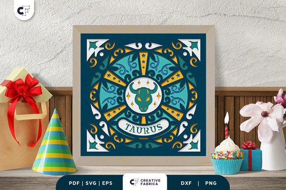 Taurus Mandala Sign 3D Paper Cut SVG Cumpleaños Manualidades SVG 3D Por 3D SVG Crafts