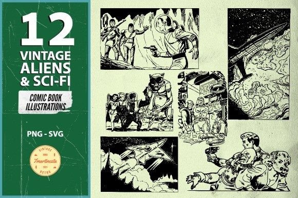 Vintage Aliens & Sci-Fi Comic Book Illus Graphic Illustrations By tmartinezta