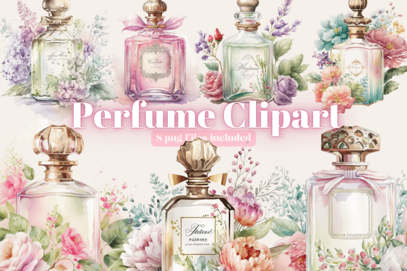 Vintage Perfume Bottles Watercolor Png Graphic Illustrations By thewilddaisy123