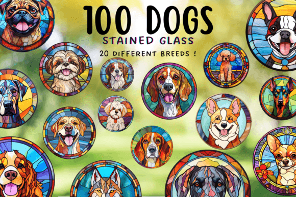 100 Stained Glass Dogs PNG Clipart Illustration Illustrations Imprimables Par TheClipartGuy