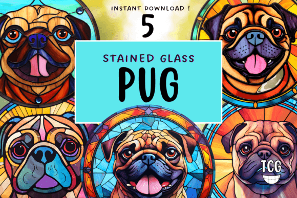 Stained Glass Pug Dog PNG Clipart Cute Graphic Illustrations By TheClipartGuy
