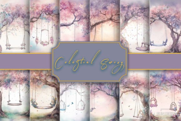A Watercolor Celestial Swing Set Grafika Tła Przez Fun Digital