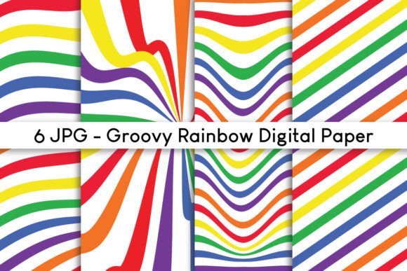Groovy Rainbow Digital Paper Graphic Patterns By Nam Tiwa