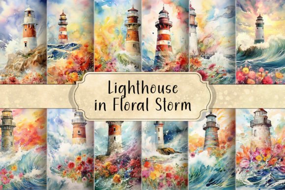 Lighthouse in a Floral Storm Afbeelding Achtergronden Door curvedesign