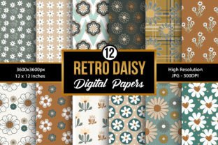 Retro Daisy Flowers Digital Papers Graphic Patterns By Creative Store 1