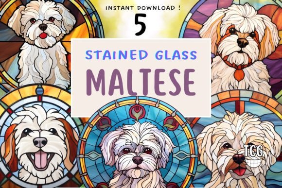 Stained Glass Maltese Dog PNG Clipart Graphic Illustrations By TheClipartGuy