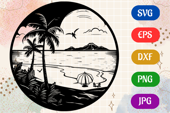 Beach Background | Silhouette SVG EPS Grafica Illustrazioni AI Di Creative Oasis