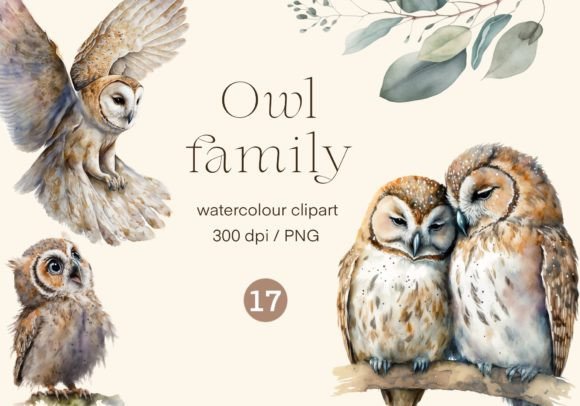 Owl Family Watercolor Clipart Graphic Illustrations By HelloMyPrint