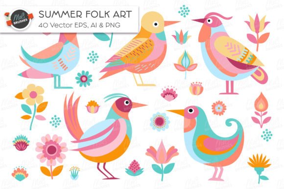 Summer Folk Art Vector Illustrations Gráfico Objetos Gráficos de Alta Calidad Por MelsBrushes