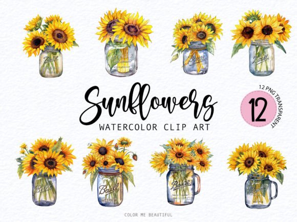 Sunflowers Watercolor Illustration Graphic Crafts By Color Me Beautiful