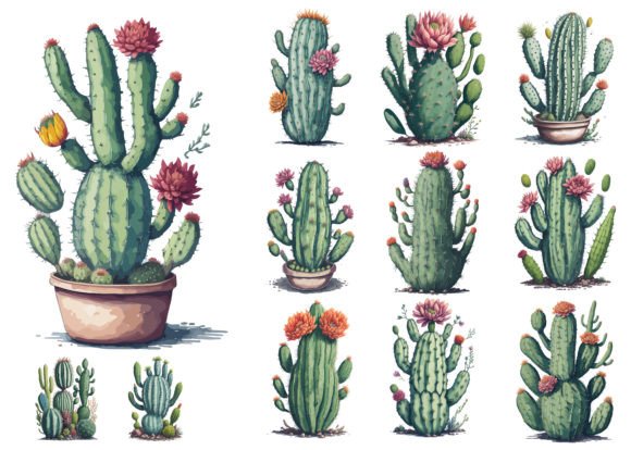 Watercolor Cactus Plants Clipart Graphic Illustrations By Graphicswizard