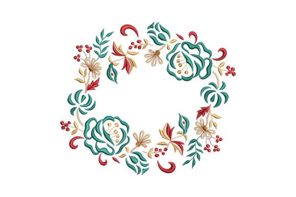 Wreath with Rose Floral Wreaths Embroidery Design By EmbArt