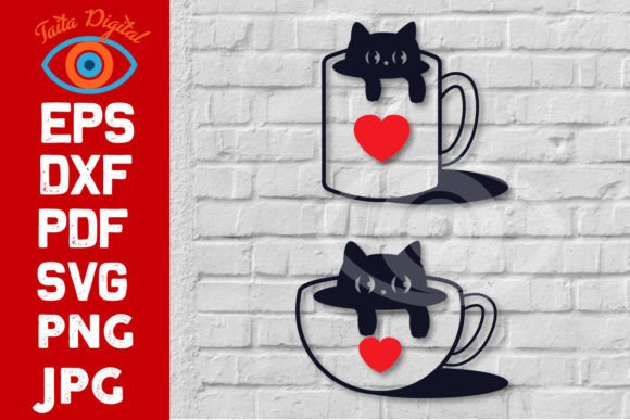 Cat in Coffee Cup Wall Art Decor Graphic 3D Houses By Taita Digital