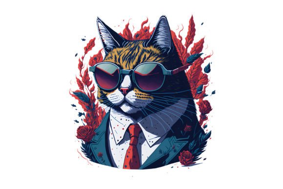 Cat with Suit and Glasses #7 Gráfico Ilustraciones Imprimibles Por yaseenbaigart