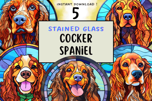 Stained Glass Cocker Spaniel PNG Dog Grafik Druckbare Illustrationen Von TheClipartGuy