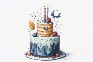 Watercolor 2-tiered Birthday Cake Graphic AI Illustrations By ANE