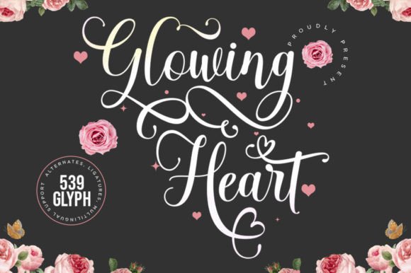 Glowing Heart Script Fonts Font Door Romie Creative