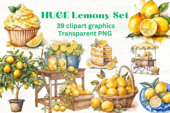 HUGE Lemons Fresh Summer Clipart Set Grafika Ilustracje AI Przez Mermaids Cove