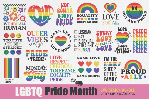 LGBTQ Pride Month SVG Design Bundle Gráfico Manualidades Por Lazy Cat