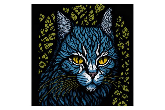 Stained Glass Cat #11 Grafik Druckbare Illustrationen Von yaseenbaigart