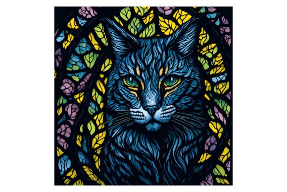Stained Glass Cat #19 Gráfico Ilustraciones Imprimibles Por yaseenbaigart
