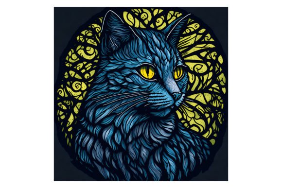 Stained Glass Cat #6 Graphic Illustrations By yaseenbaigart