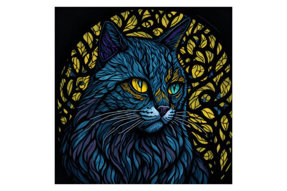 Stained Glass Cat #9 Gráfico Ilustrações para Impressão Por yaseenbaigart