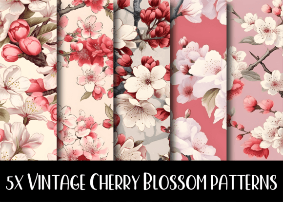 Vintage Cherry Blossom Flower Patterns Grafik Papier-Muster Von Asad Jamil