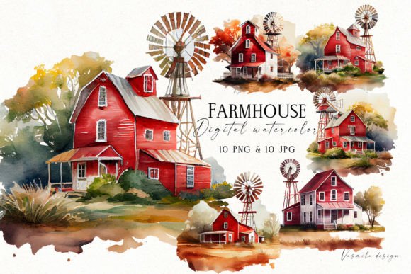 Farm Haus Watercolor Clipart Graphic AI Illustrations By Vasmila design
