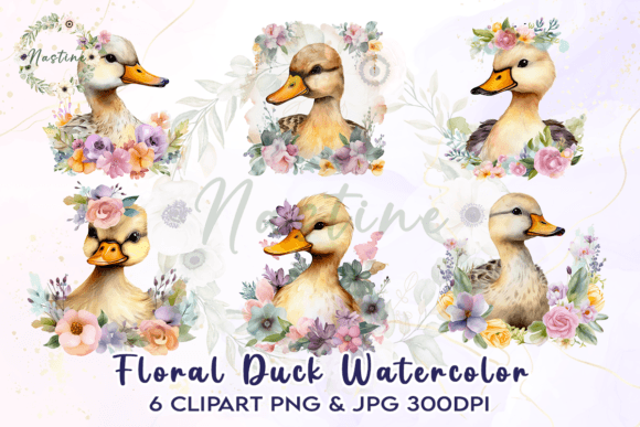 Floral Duck Watercolor Clipart Graphic Crafts By Nastine
