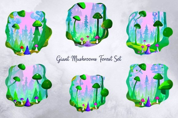 Giant Mushrooms Forest Set Graphic Illustrations By Digitally Inspired