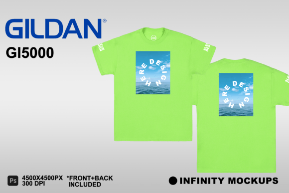 Neon Green Tshirt Gildan (GI5000) Mockup Graphic Product Mockups By inmockups