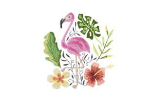Pink Flamingo and Plants Birds Embroidery Design By EmbArt 1