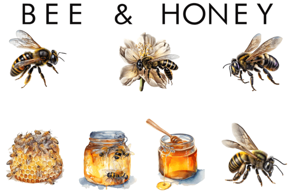 Watercolor Bee & Honey Sublimation Grafik Druckbare Illustrationen Von WatercolorByKr