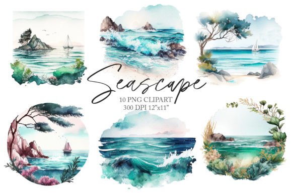 Watercolor Sea Scape Clipart PNG Graphic Illustrations By Larysa Zabrotskaya