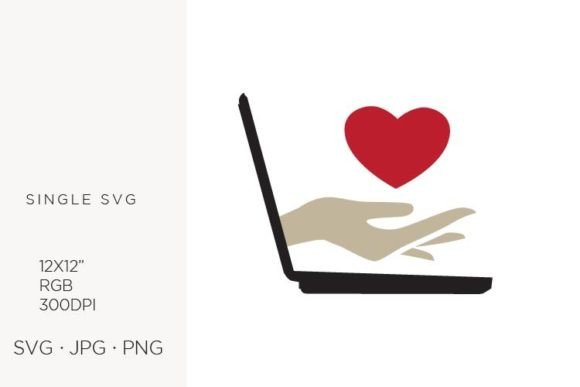 Laptop, Red Heart and Human Hand Gráfico Ilustrações para Impressão Por biljanacvetanovic