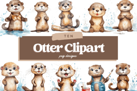 Otter Watercolor Clipart, Otter PNG Gráfico Ilustraciones IA Por flourishartnz