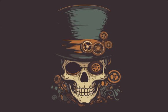 Steampunk Skull Vintage Vector Illustrat Graphic T-shirt Designs By Fractal font factory