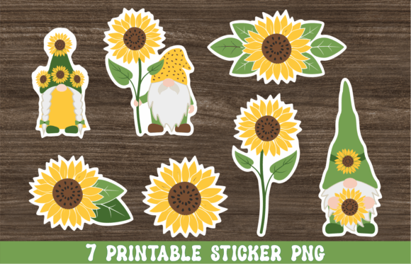 Sunflower Gnome Stickers Png Printable Graphic Illustrations By Julia's digital designs