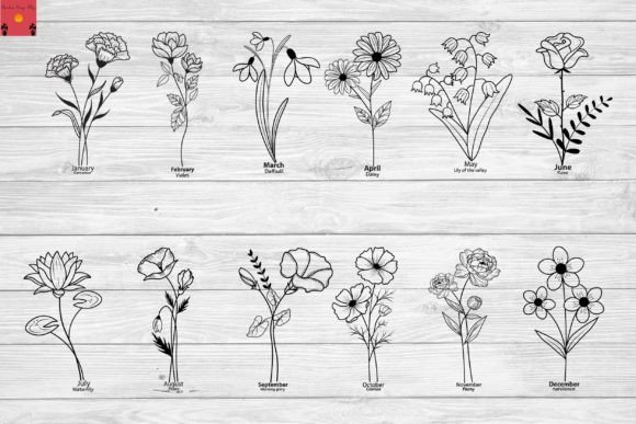 Birth Month Flowers Svg, Flower Bundle, Graphic Print Templates By Chaicharee Design Shop